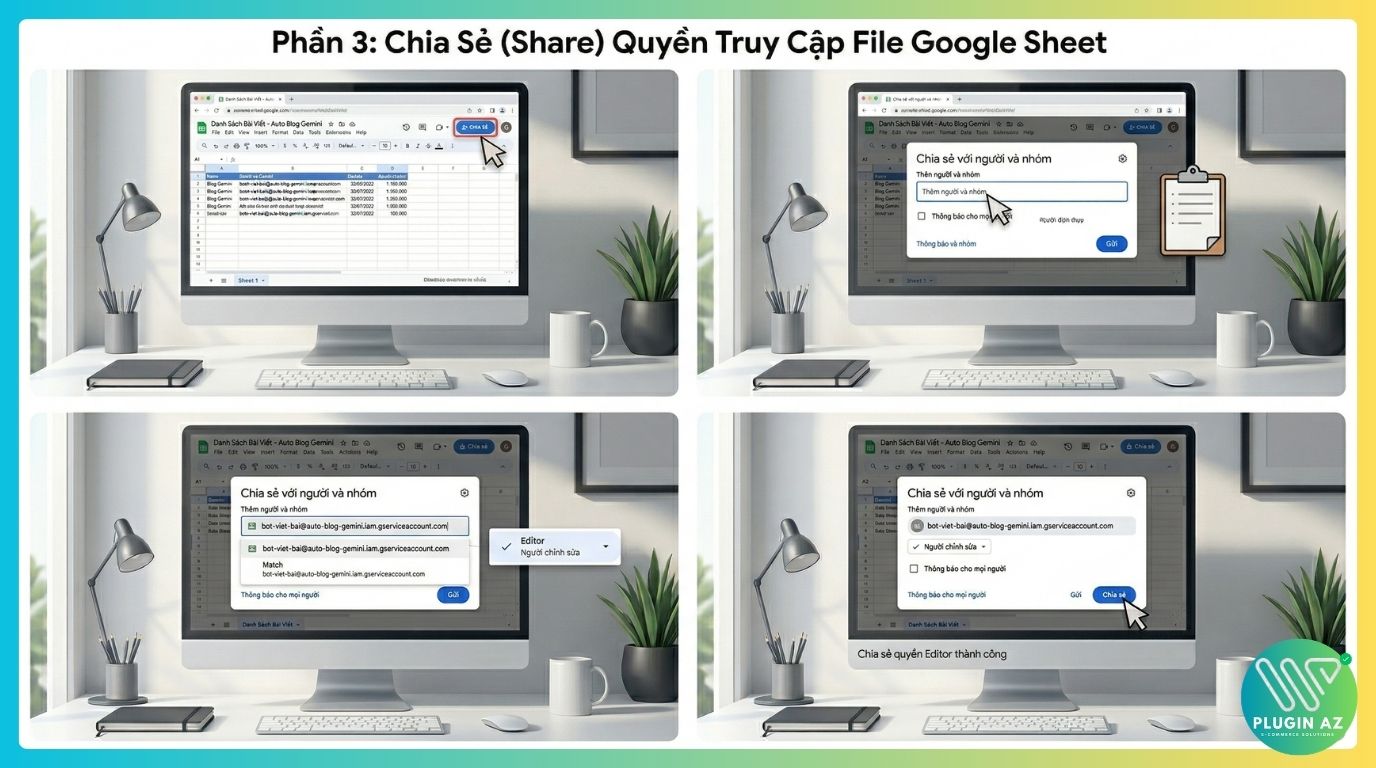 Hướng dẫn tạo API Google Sheet tạo file Json và cách share quyền google sheets
